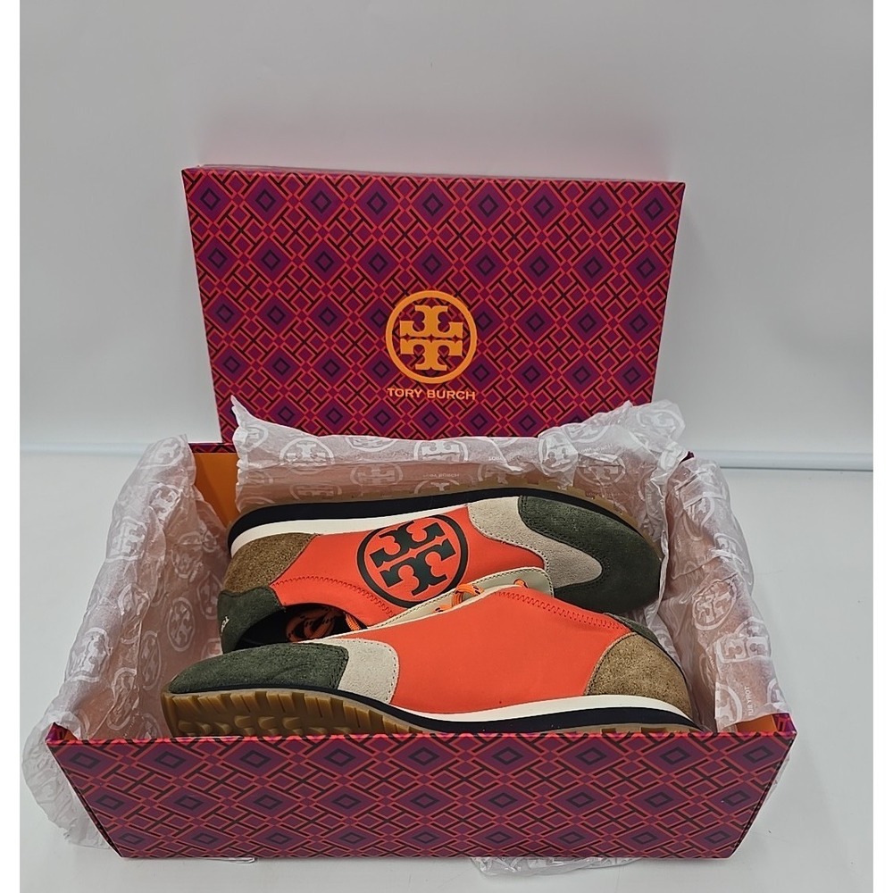 Tory Burch Annie Nylon Runner Women's Designer Sneakers Shoes 7 Kola Suede - Picture 2 of 9